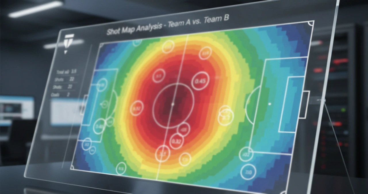 Mappa dei tiri con valori xG durante una partita di calcio