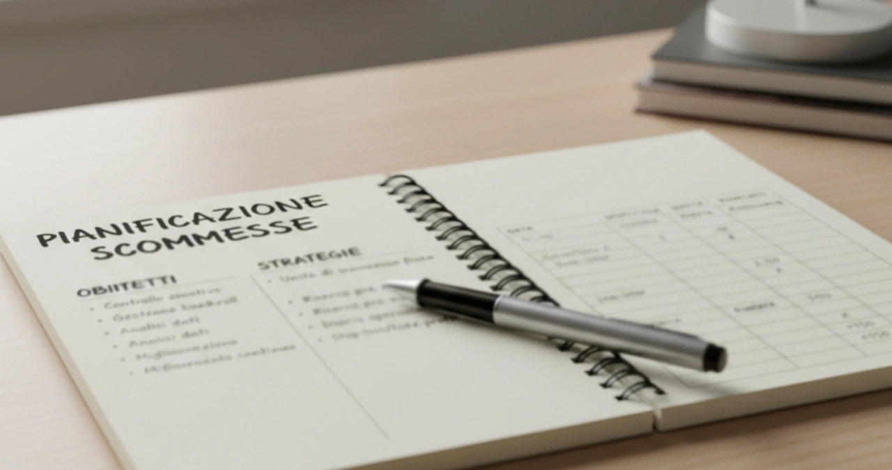 Notebook con appunti e pianificazione strategica per la gestione delle scommesse