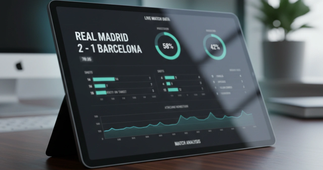 Schermo con statistiche in tempo reale di una partita di calcio