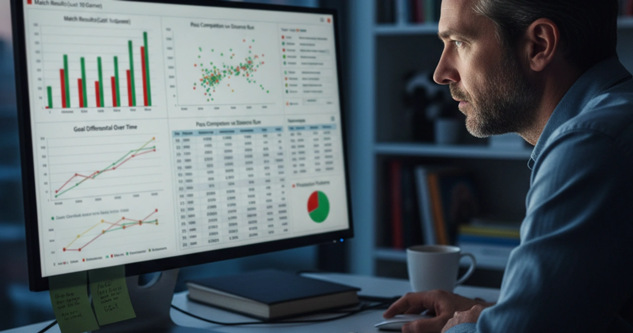 Analisi di statistiche e dati di partite di calcio su uno schermo